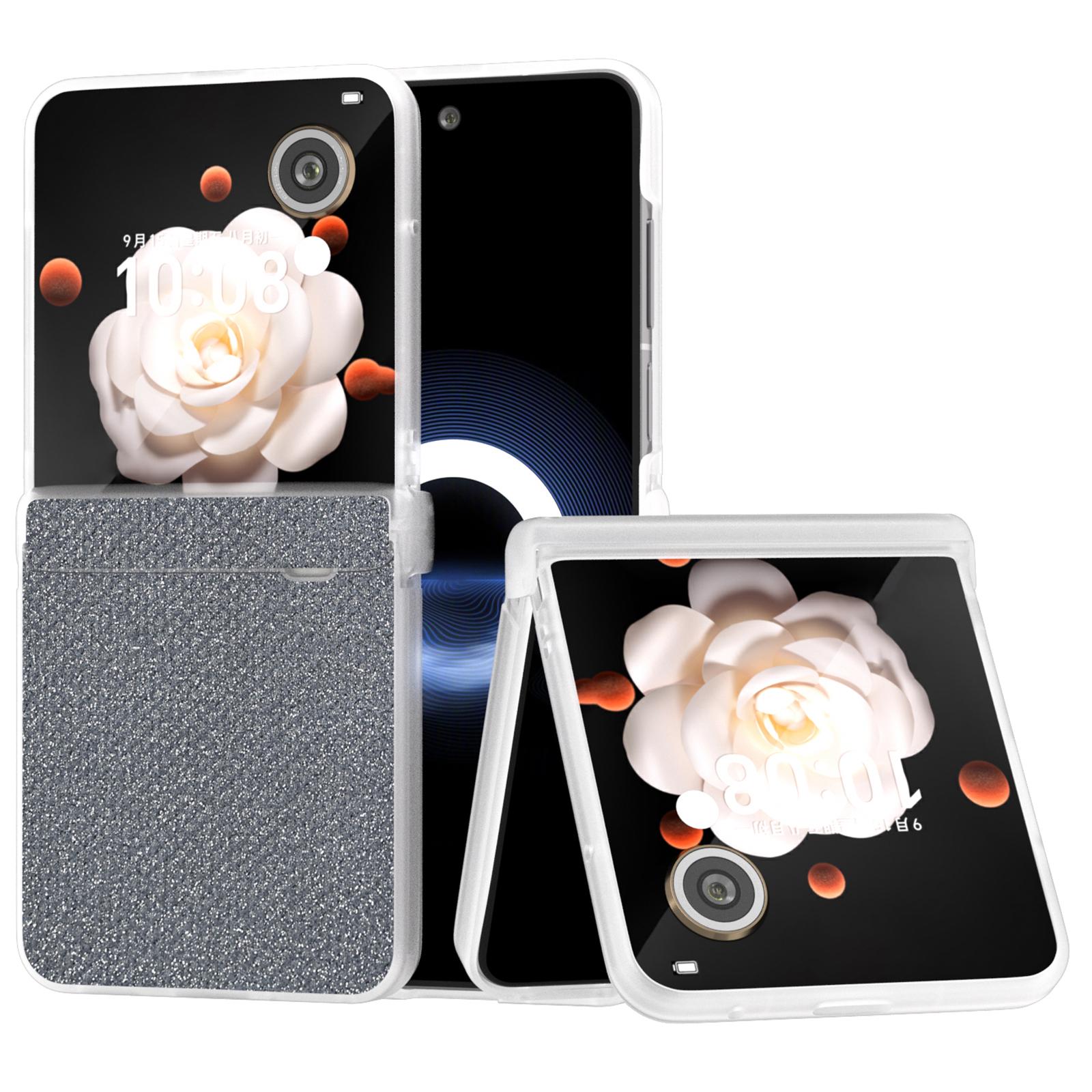 

For Honor Magic V Flip 5G Case Hinge Protection Leather+PC Phone Cover Glitter Texture Black