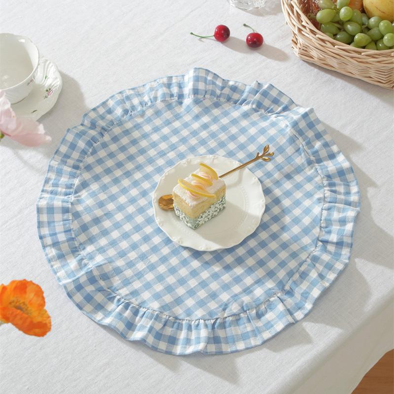 Round Blue Yellow Gingham Placemats Red Grid Checkered Placemats With Ruffle Picnic Party Supplies Buffalo Plaid Table Mat