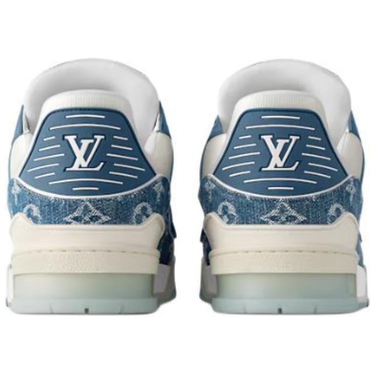 Louis Vuitton Trainer Cow Leather Low Top Skateboard Shoes Unisex Blue White 1ADHIT
