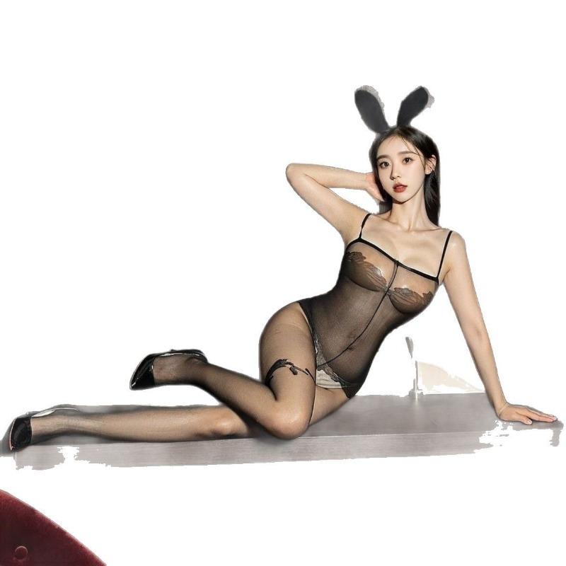 Sexy Sheer Open Crotch Lingerie Set Mesh Bodysuit With Stockings For Women