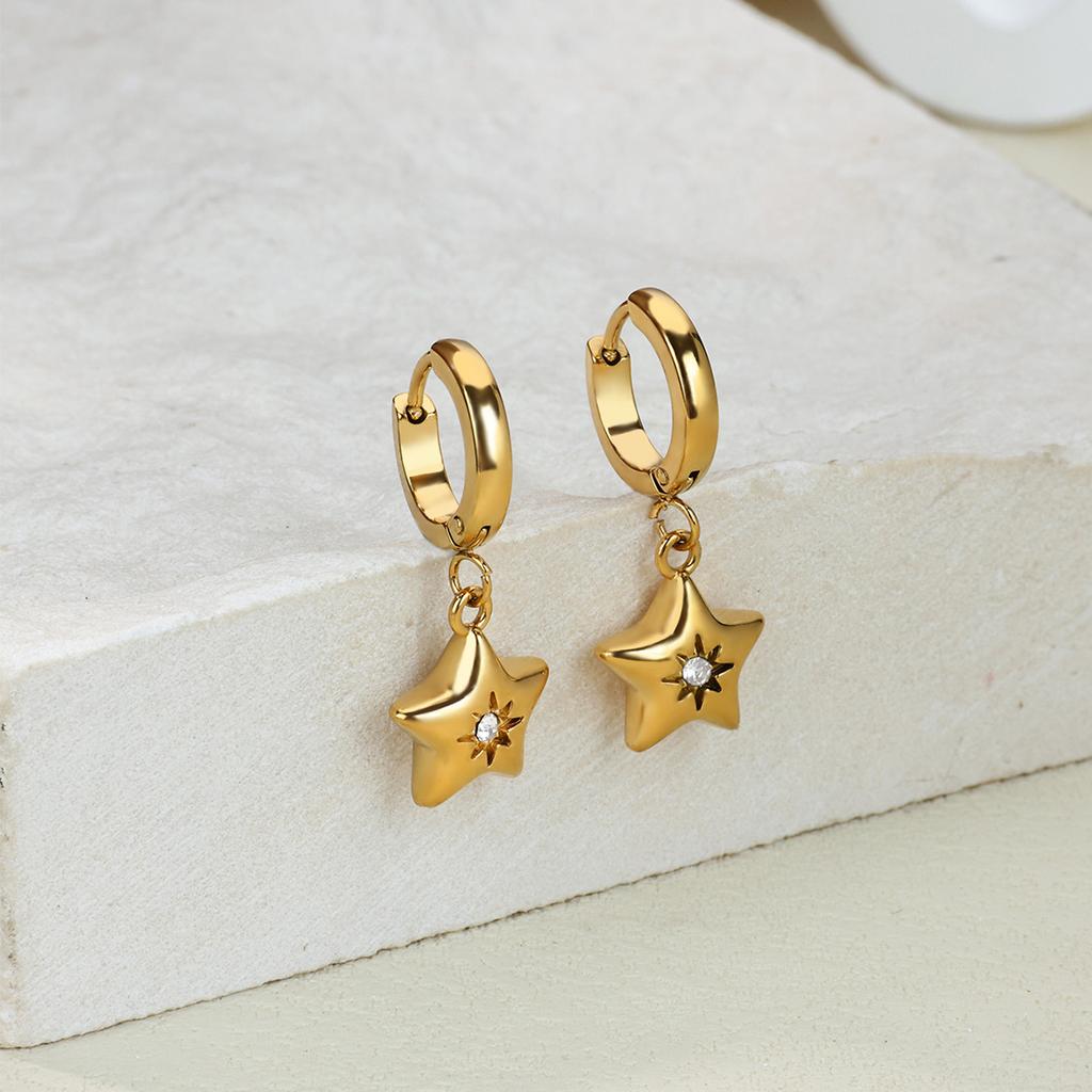 Cubic Zirconia Star Dangle Earrings for Women Gold Color 316L Stainless Steel Earrings Trend Freeshipping Ear Jewelry mujer