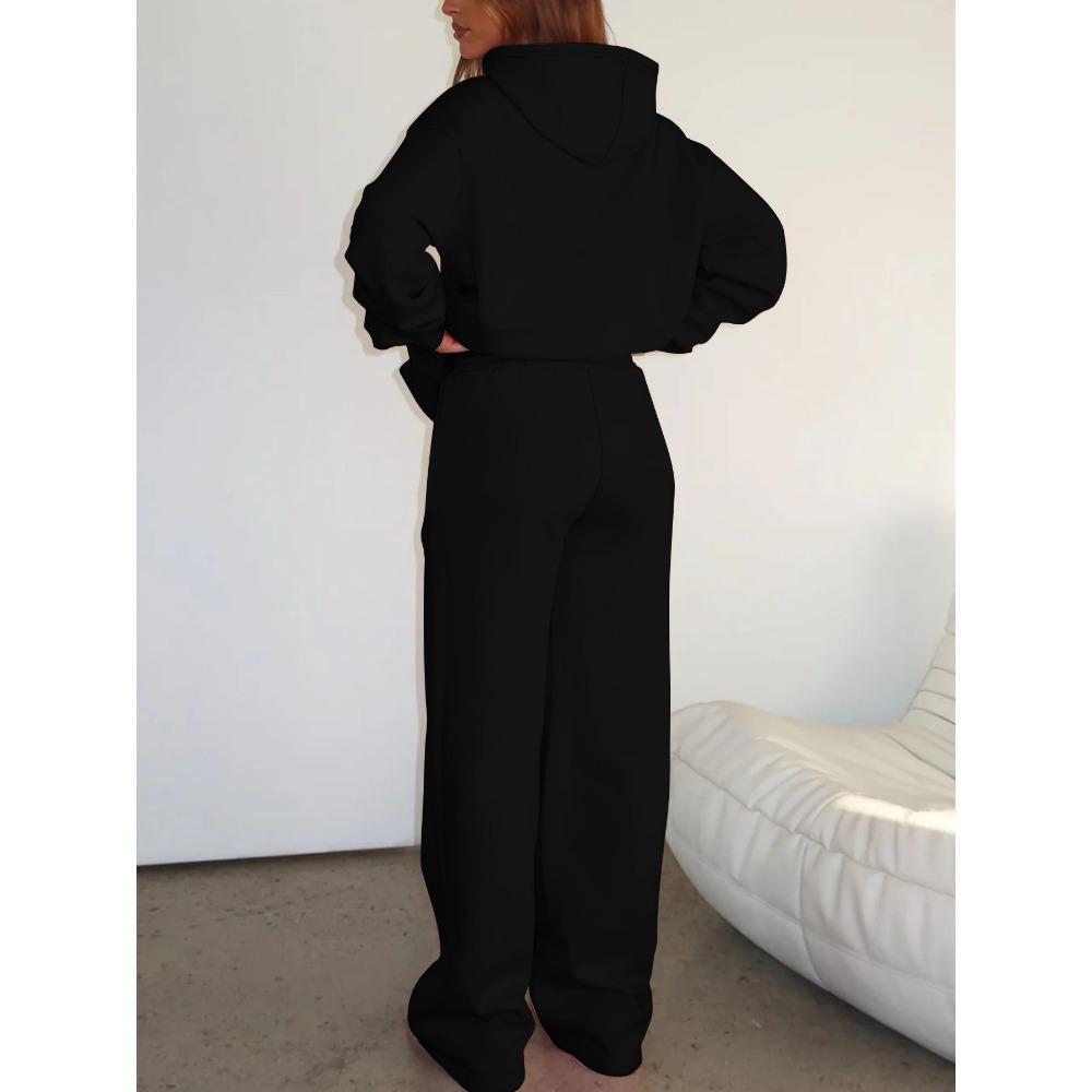 Set Trendy con Stampa di Lettere, Felpa con Cappuccio e Pantaloni Larghi da Ginnastica, Set Due Pezzi Pigro Casual, Set Stile Street