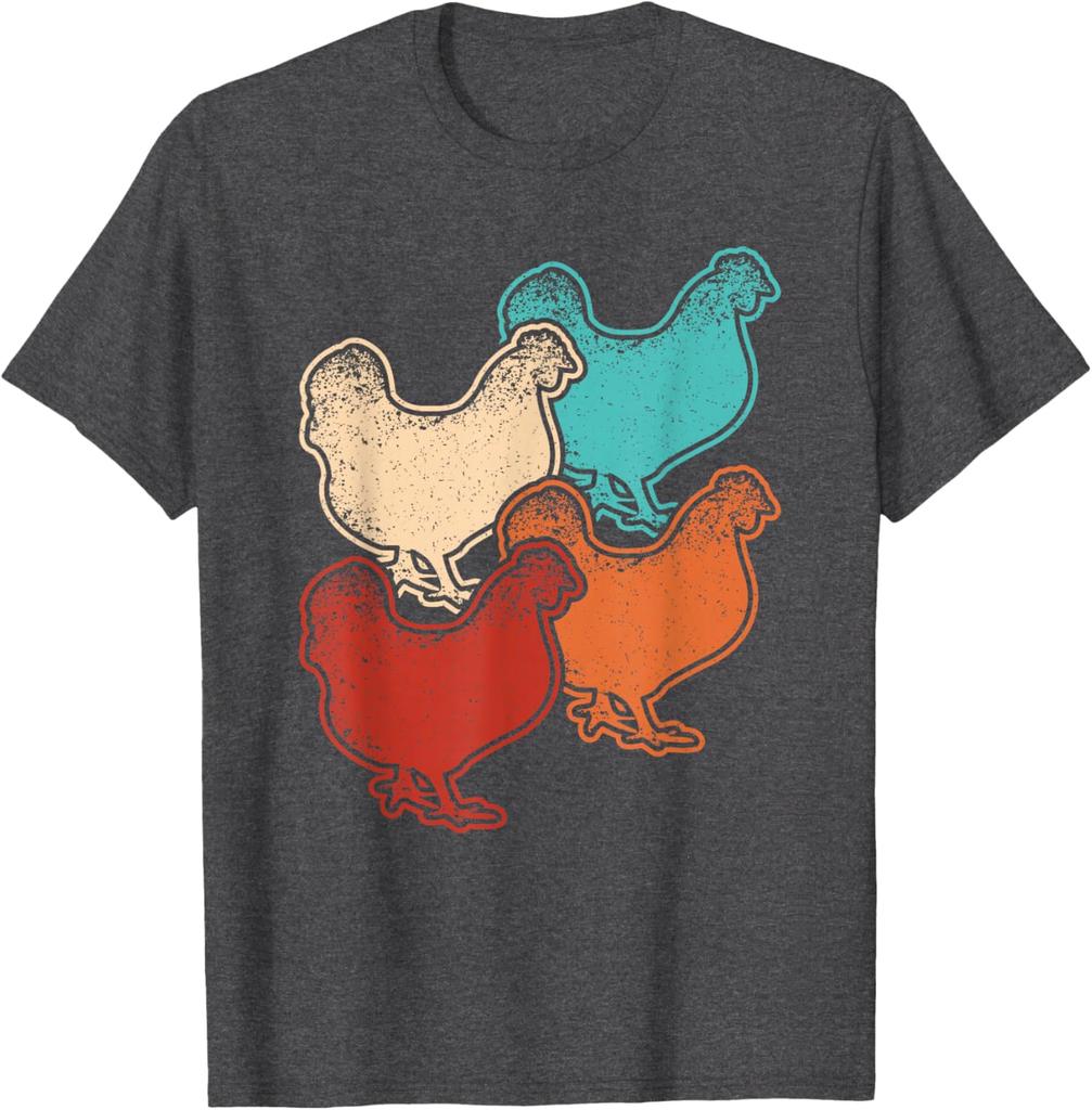 Retro Chicken Graphics Tee Farm Animals Vintage Style Soft Cotton T-Shirt for Men Women