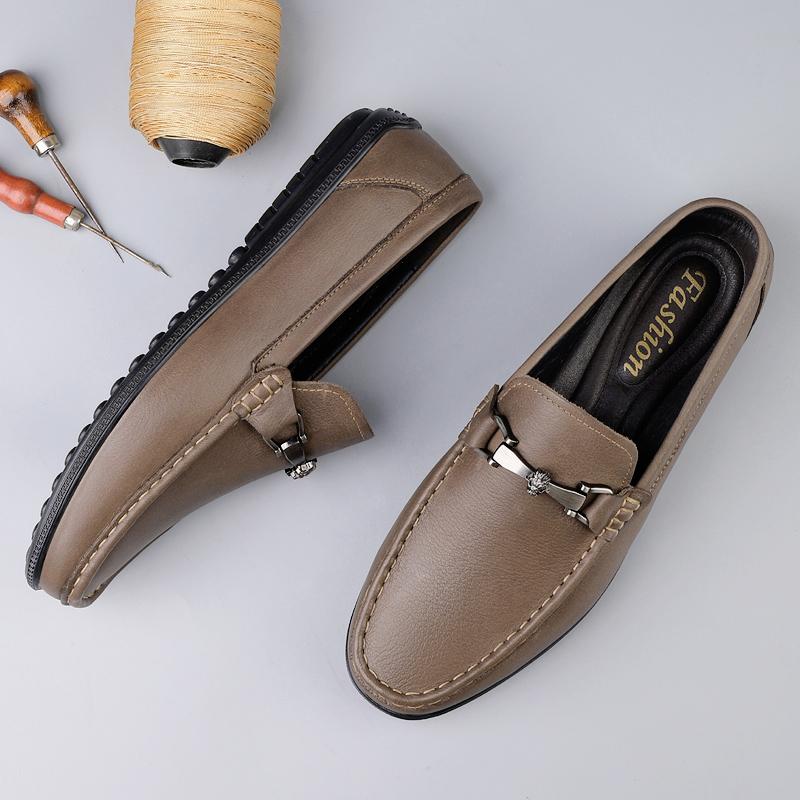 Fashion New Men Luxury Advanced Premium Genuine Leather Shoes Texture Simple Men's Non-slip Soft Leisure Business Office Loafer Shoes