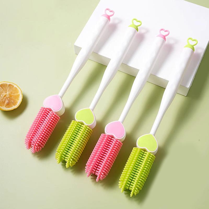 Silicone Milk Bottle Brush Long Handle Water Glass Cup Cleaning Brush Multifunctional Kitchen Cleaning Tool
