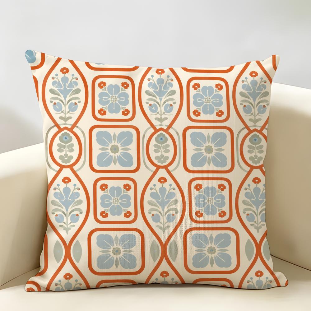Medieval Revival Tile Cushion Cover Durable Hypoallergenic Organic Linen Short Pillow Cover Washable