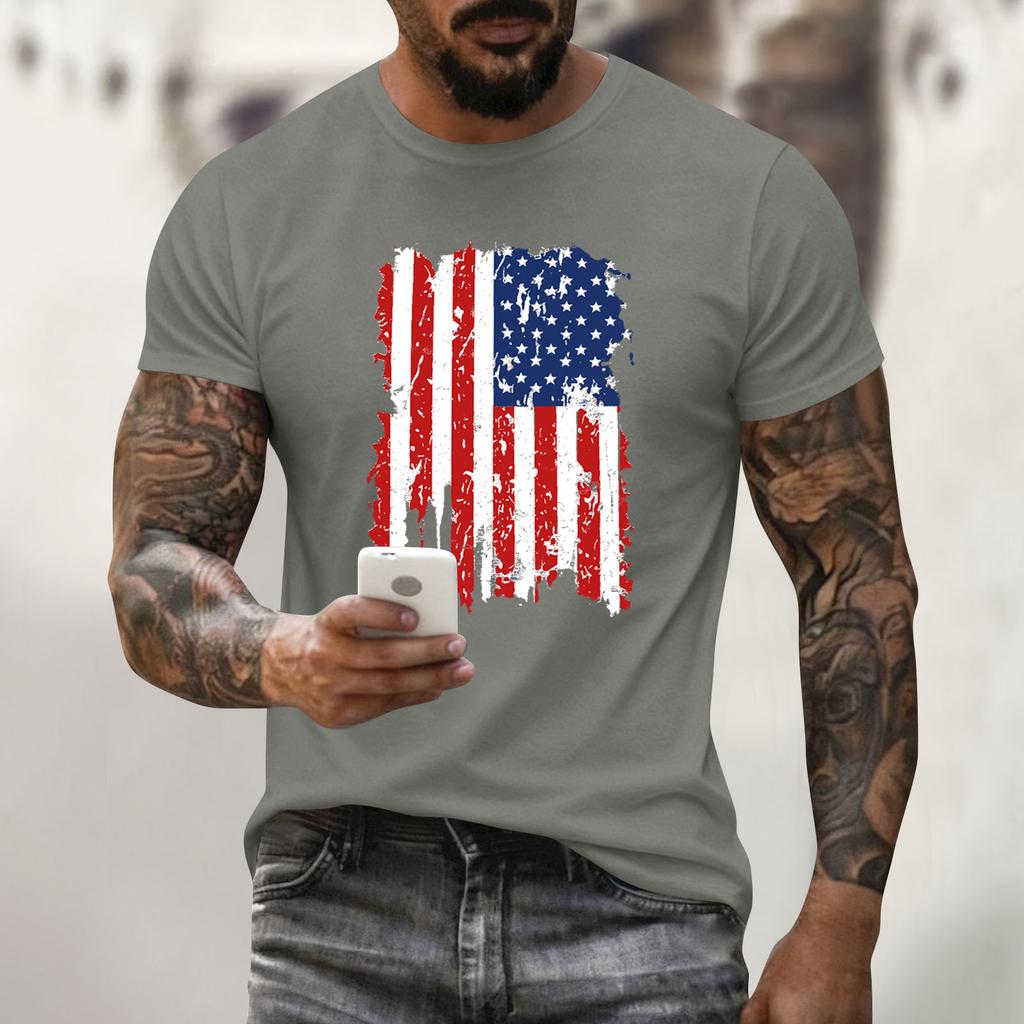 Męski top z nadrukiem świątecznym, z okrągłym dekoltem, krótkim rękawem, casualowy, sportowy