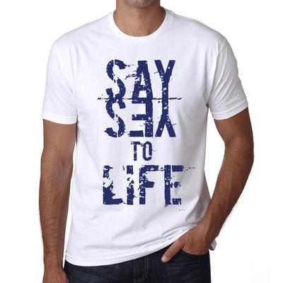 Vintage T-shirt voor heren, grafisch T-shirt, zeg ja tegen het leven, wit