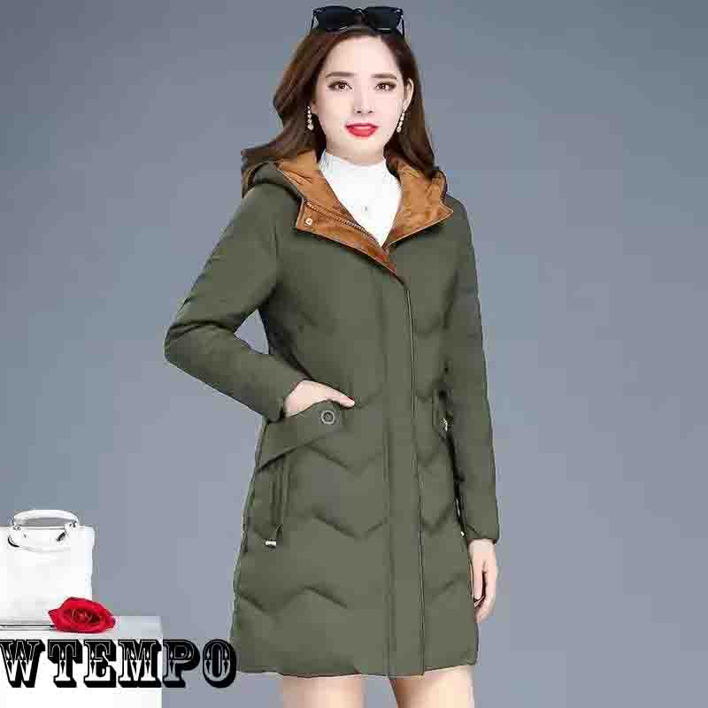 WTEMPO Women's Embroidery Cotton-padded Clothes Mid-length Thicken Coats Plus Size Winter Jacket Mother's Winter Clothes Padded Jackets Parka Warm