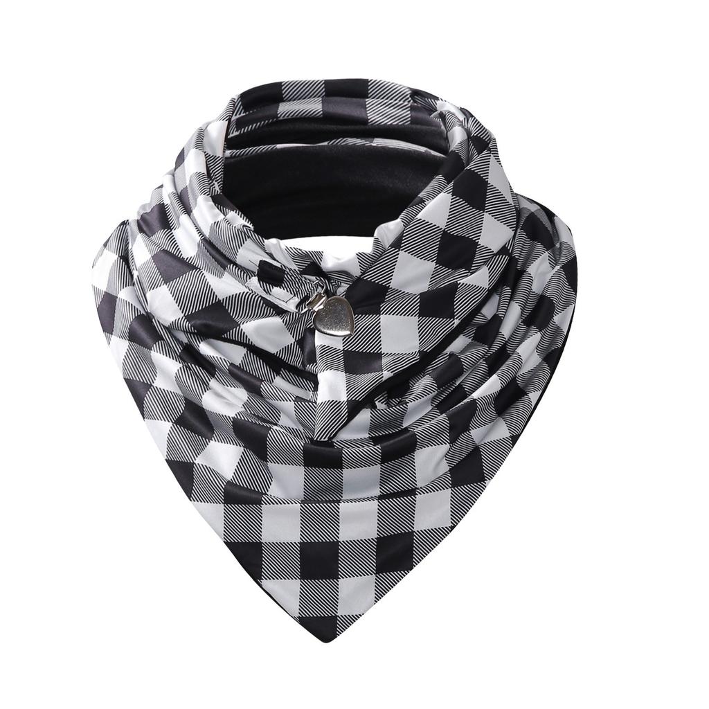Winter Warm Windproof Tie-Dye Plaid Prints Double-Layer Buckle Scarf