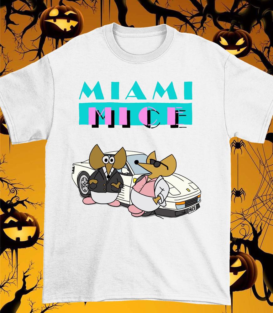 Funny Miami Mice Cartoon White 100% Cotton All Size To 4XL Shirt Unisex T-Shirt S