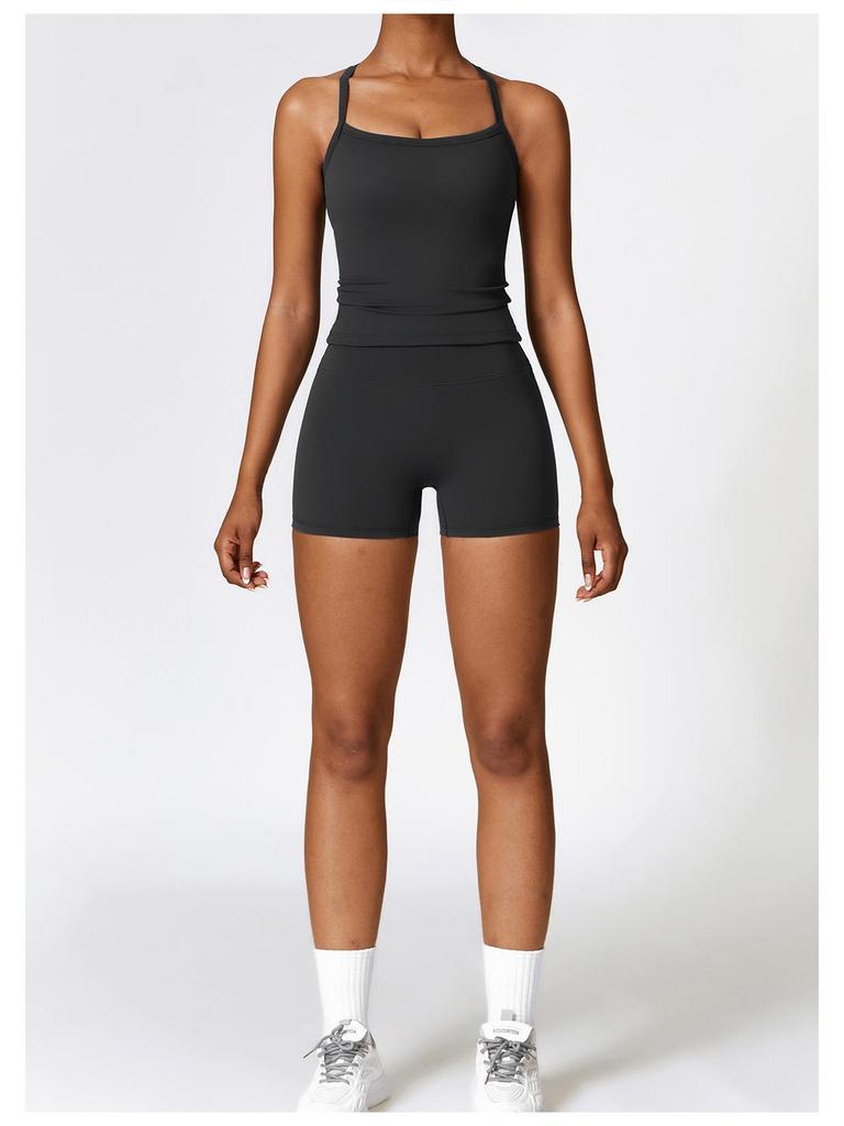 Women's European & American Style Quick-Dry Yoga Set: Tight Vest and Shorts for Outdoor Running and Fitness
