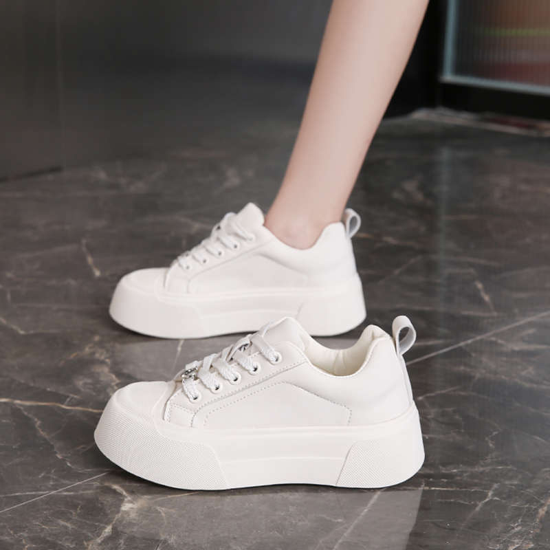 European Station Biscuit Shoes Women's Little White Shoes 2025 Spring New Muffin Thick Sole Heightening Casual Sports Board Shoes European Goods