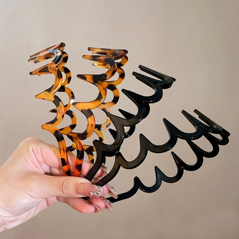 1/2 Stück Welle Rutschfeste Stirnbänder Damen Mode Leopardenmuster Gezackt Elastisch Kunststoff Schwarz Haarband Mädchen Wellig Make-up Kopfschmuck