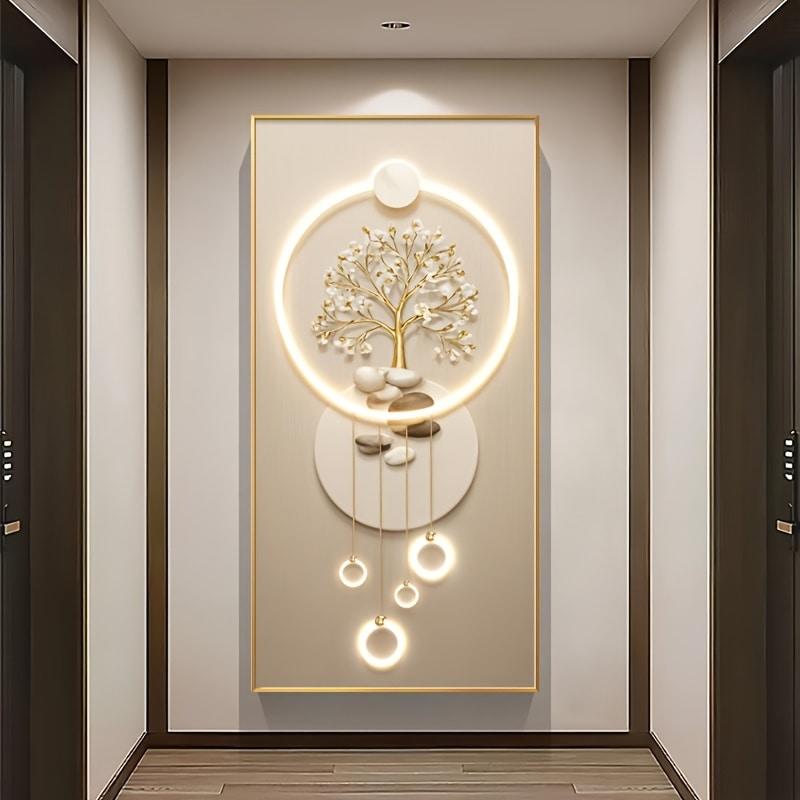 Modern Art Golden Tree Stone Canvas Wall Art Frameless Portrait Orientation Luxury Chic for Living Room Decor, No Frame