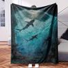 A Group of Sharks Swimming Through Tunnel In Ocean-Themed Blanket - Comfortable Flannel Fabric Hypoallergenic Suitable for All Sea