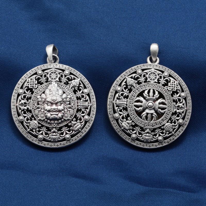 Necklace Gangchu Eight Treasures Compass Men's Retro Tibetan Style Yellow God of Wealth Pendant Pendant