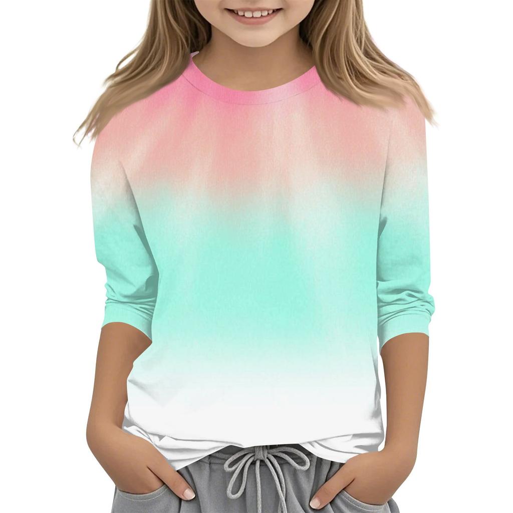 Children's 3/4 Sleeves Printed O-neck Top Everyday Casual T-shirt