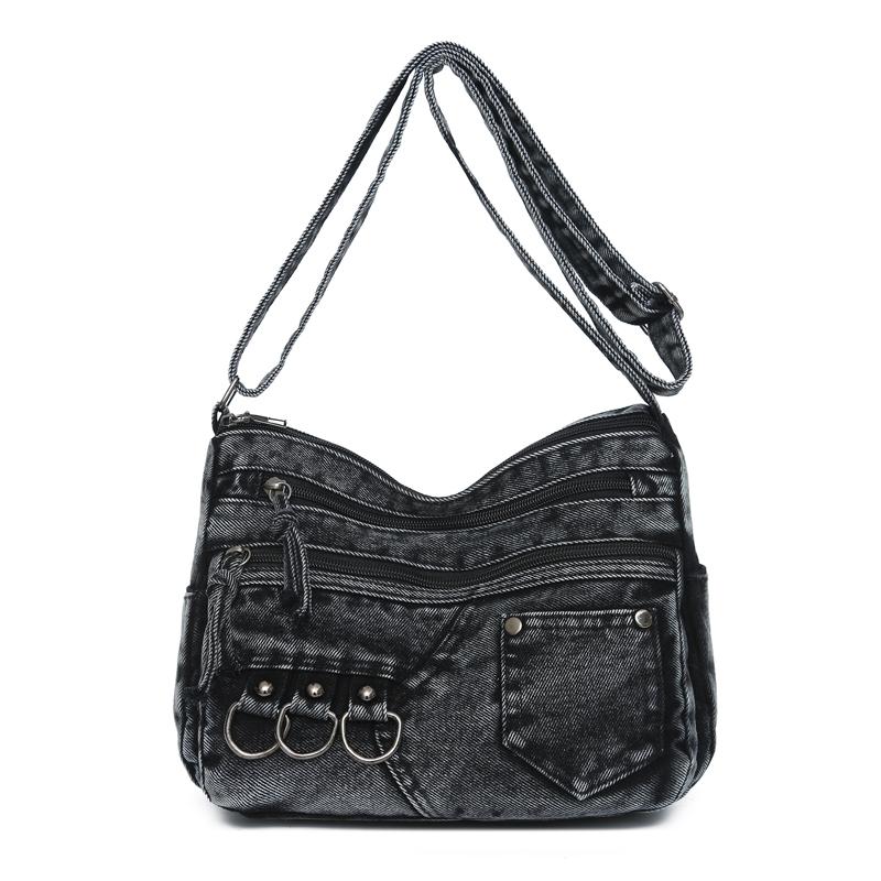 Женская наплечная сумка винтажная джинсовая сумка кроссбоди чёрный