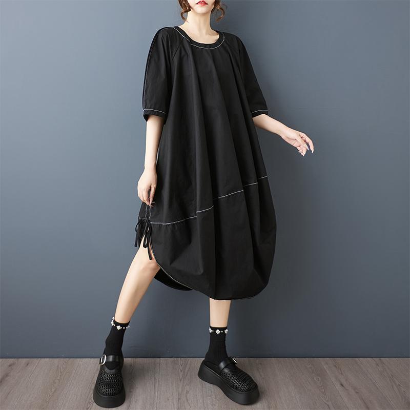 Dimanaf New 2025 Plus Size Summer Dress Women Basic O-Neck Casual Short Sleeve Dress Loose Long Dress