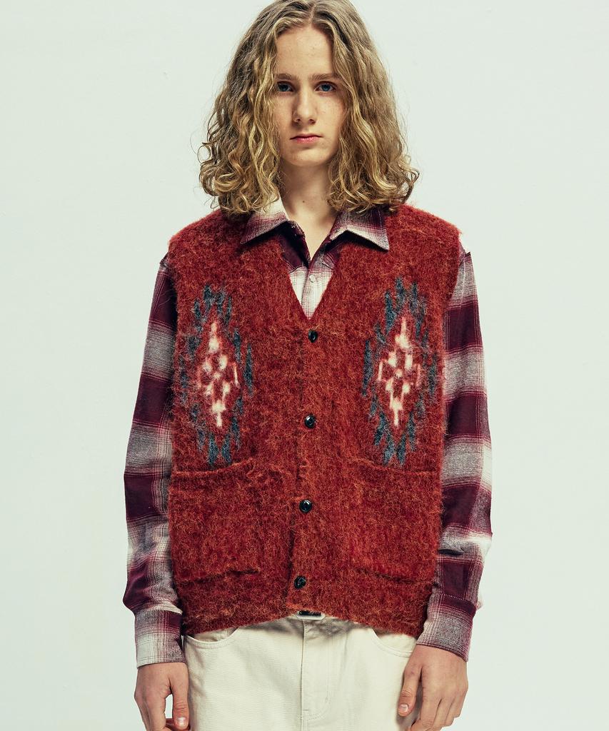 Knd Chimayo Pattern Brush Knit Vest Brick