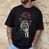 Dark Rounisextic Skeleton Hand Hold Rose Tshirt Gothic Art Tee Halloween Gift For Gothic Style Cotton Unisex Fashion Y2k Top