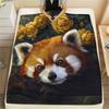 Red Panda and Roses Pattern Flannel Blanket, High Quality Comfortable for All Seasons, Home Decor, Warmth and Comfort, Perfect for Gifts.