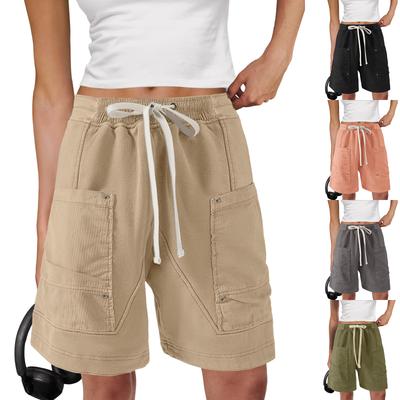 Women Lightweight Stretch Waist Cargo Shorts with Drawstring and Multiple Pockets Knee Length Relaxed Fit for Daily Wear