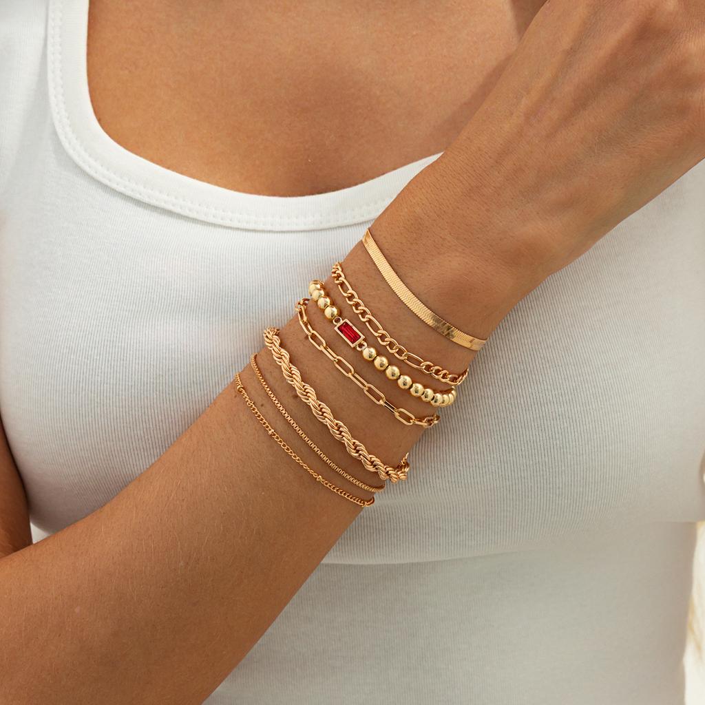 Fashionable and Elegant Rhinestone Metal Bracelet Set, Suitable for Women's Charm Retro Minimalist Twisted Chain Bracelet Jewelry