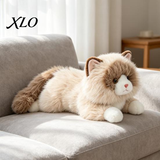Stress Relief Hugging Pillow Lifelike Ragdoll Cat Plush Toy, Realistic Stuffed Animal for Sleeping, Soft Cuddly Kitten 45cm Fluffy Pillow, Comfort