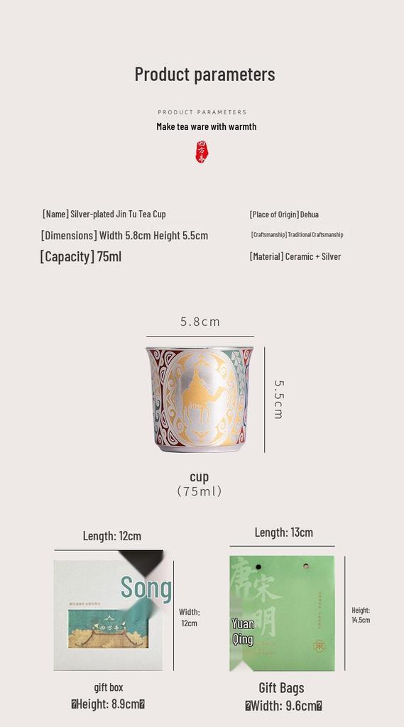Silver-Plated Dunhuang Tea Cup Set: Elegant Gift for Elders, Leaders, Birthdays, Longevity Celebrations, and Housewarmings