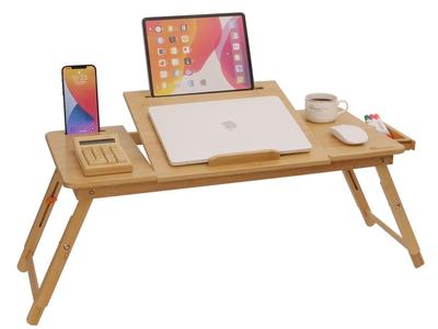 OIWAI Bedside Laptop PC Folding Coffee Height and Angle Tablet Desk with Bamboo Table, Desk, Desk, Small, Table, Wooden, Adjustable, Stand, Drawer,