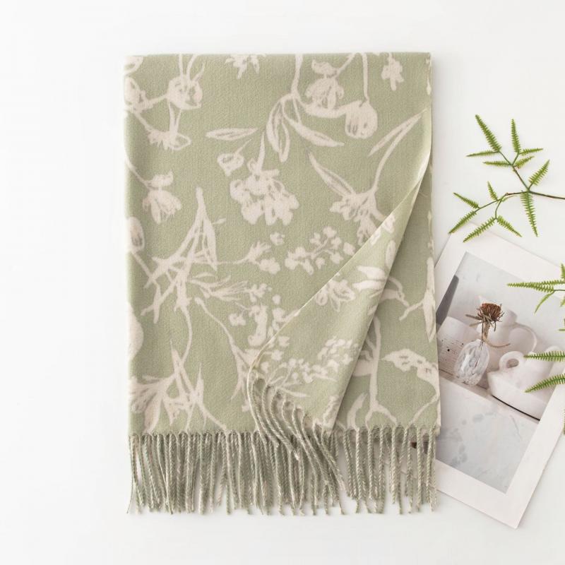 Damen Schal mit Blumendruck Warm Kaschmirgefühl Langer Weicher Schal Wickeltuch Süße Mode Kopftuch Herbst Winter Accessoire