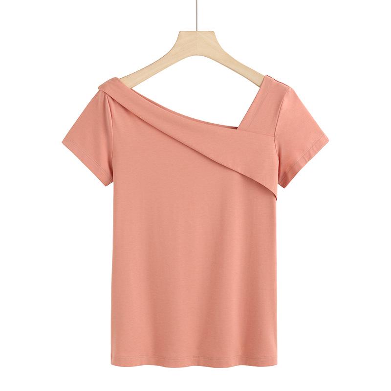 Clearance Women's Slanted Shoulder Modal Cotton Short Sleeve T-Shirt - Stylish & Comfortable