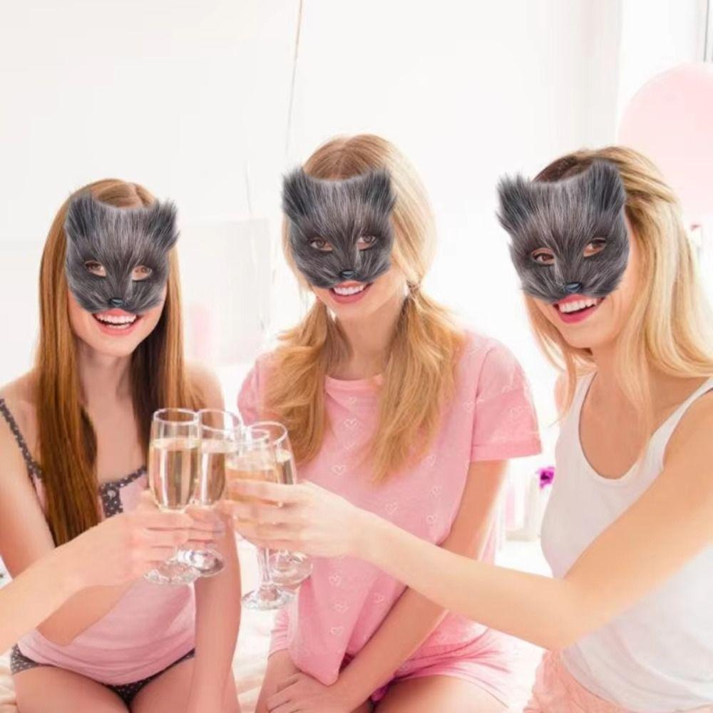 Animal Plush Cat Mask Realistic Masquerade Mask Halloween Plush Masks  Costume Party Supplies