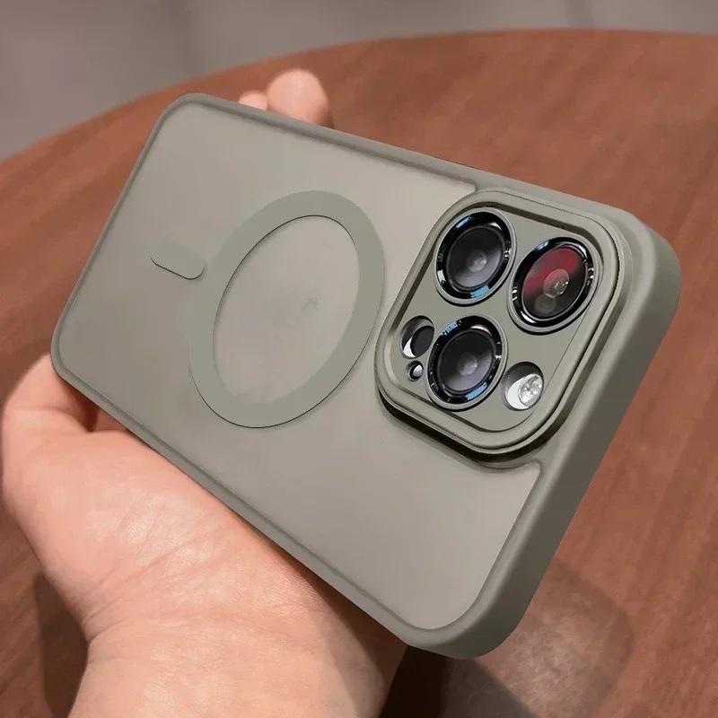

Оригинальный чехол для iPhone 17 Air 16 15 14 13 12 11 Pro Max Plus для MagSafe магнитная беспроводная зарядка защита объектива матовое покрытие For iphone16 серый