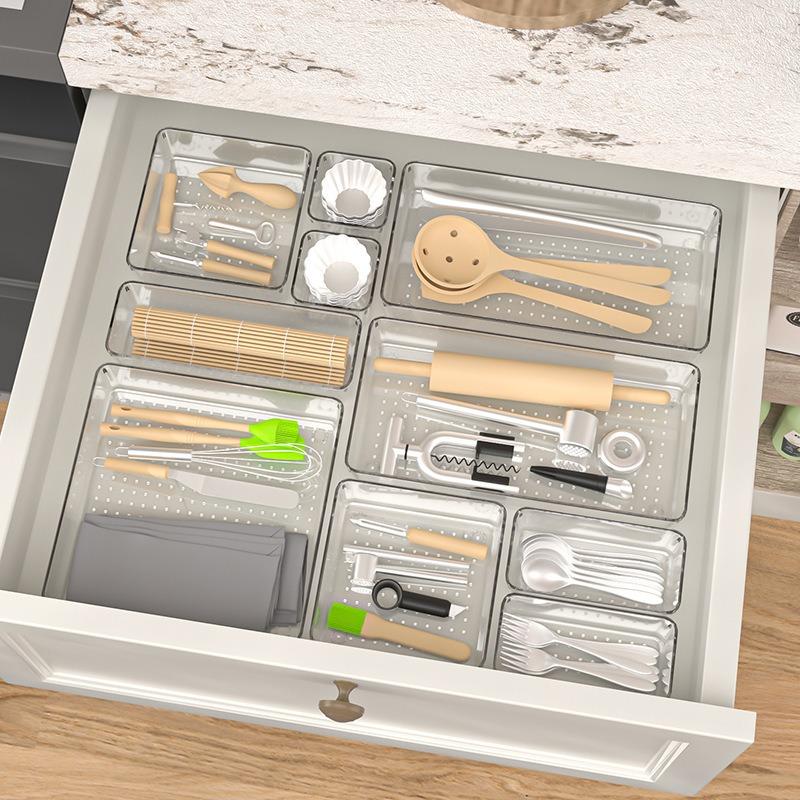 25 PCS Clear Plastic Drawer Organizer Set, 4 Sizes Desk Drawer Storage Bins for Makeup, Jewelry, Gadgets for Kitchen, Bedroom, Bathroom, Office