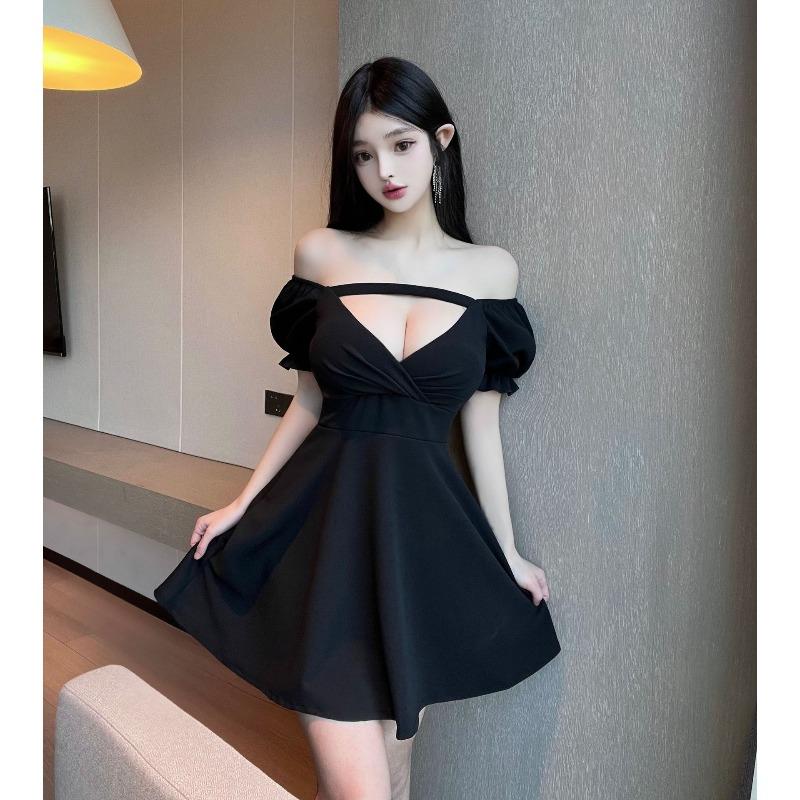 

Women s sexy new low-cut dress summer dress night show word short skirt foot therapy foot bath technician work clothes S чёрный