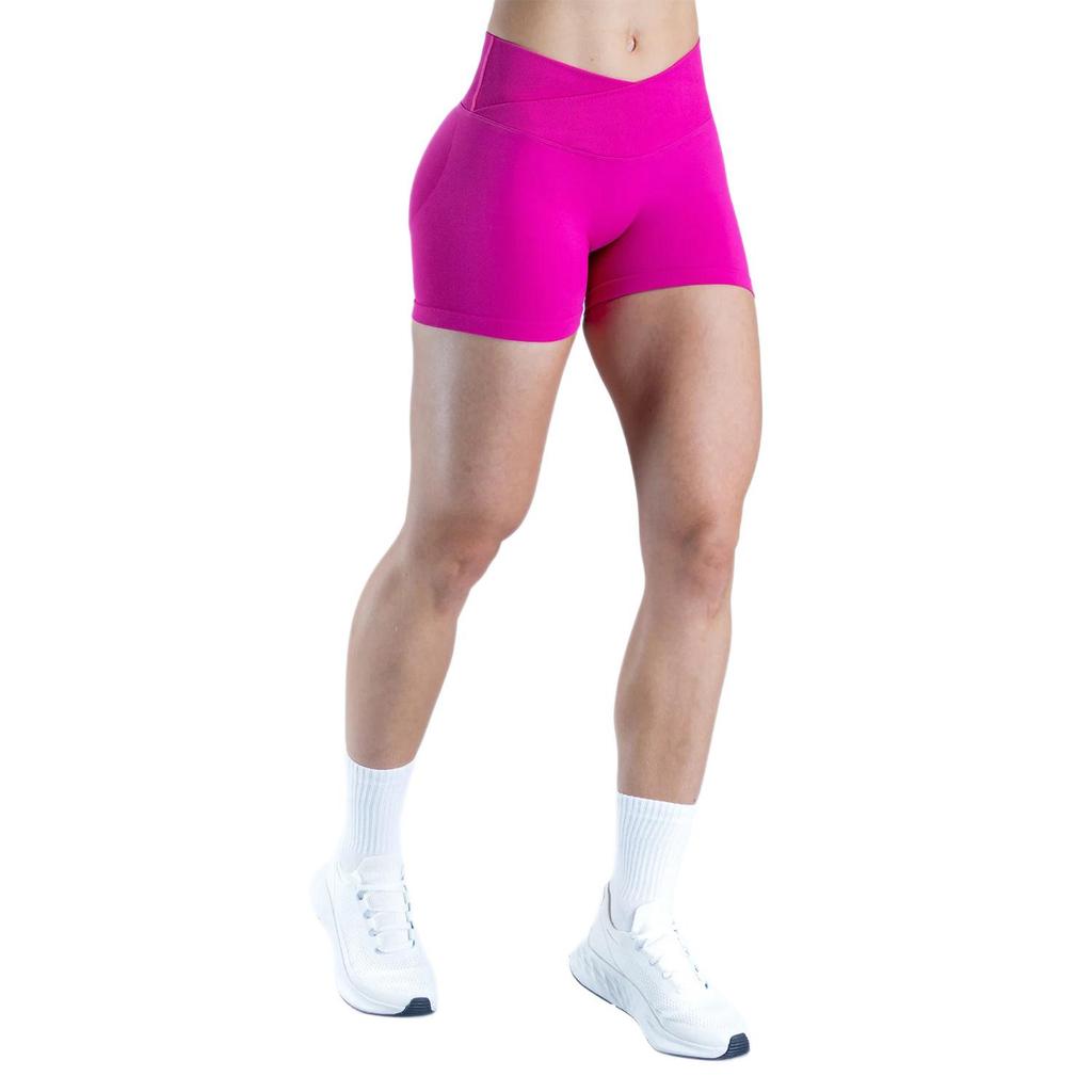 Damen Yoga-Shorts mit niedrigem Bund und Po-Lifting - Matt, Nahtlos und mit überkreuztem Bund
