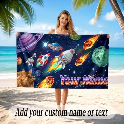 Space Cosmic Theme Soft Beach Towel Personalized Custom Name Text Towel Portable for Beach Pool Travel