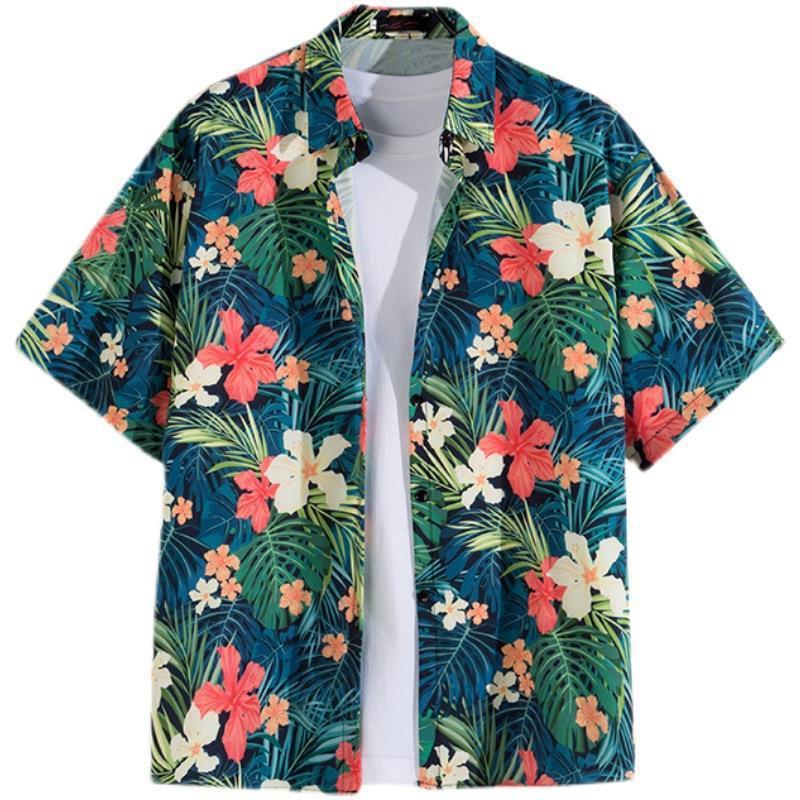 Summer Beach Floral Men'S And Women'S Thin Shirts Trendy Hawaiian Port Style Loose Tie-Dye Short-Sleeved Couple Shirts