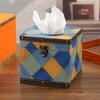 Classic Contrast Color Creative Tissue Box Indoor Desktop Leather Carton Square Light Luxury Household Napkin Carton