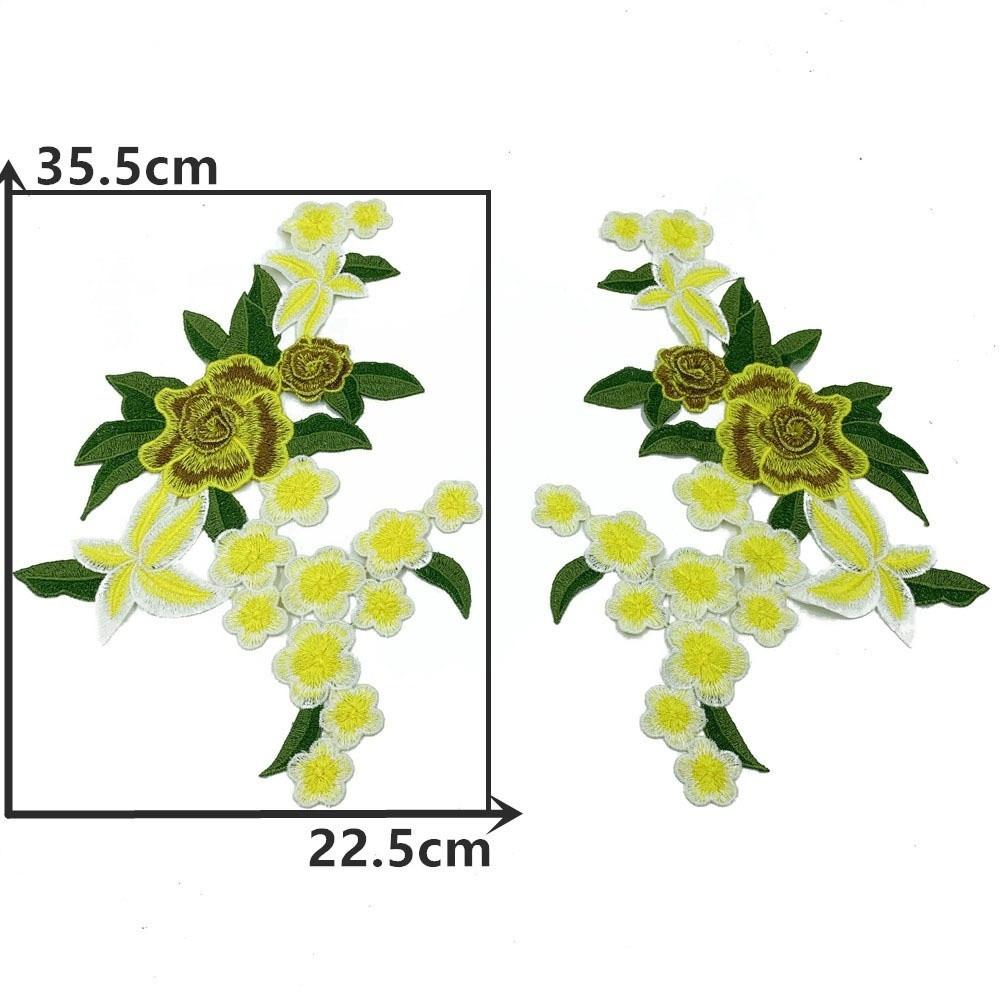 

1Pair Polyester Fiber Embroidery Flower Patch DIY Handmade Clothing Accessories Embroidery Floral Applique Sew On Patch Dress жовтий