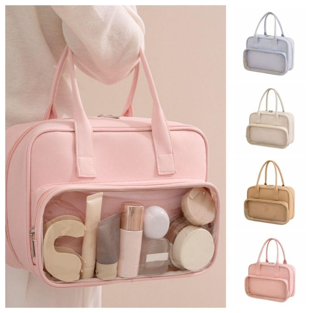 Solid Color Makeup Bag PVC Toiletry Bag Fashion Handheld Cosmetic Case Ladies