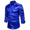 Men Shirt Club Dance Shirt Shiny Sequin Lapel Single-breasted Slim Fit Colorful Stripe Glossy Long Sleeve Performance Men Top