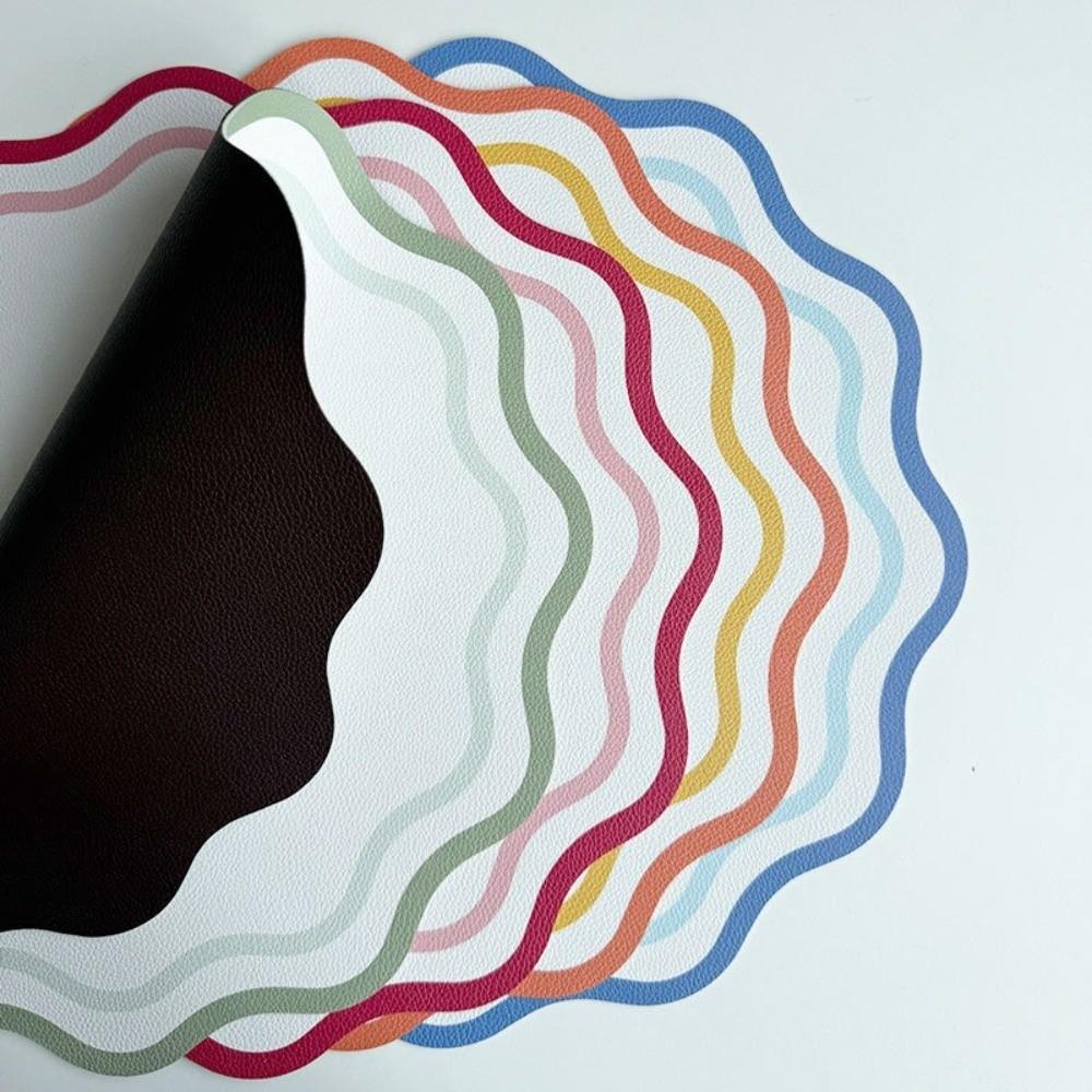 PU Leather Decorative Placemat Flower Shape Printed Dining Table Plate Mat  for Kitchen