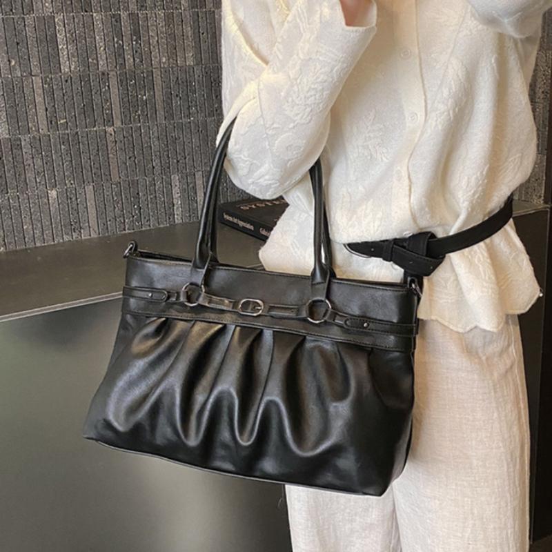 Korean Hot Girl Motorcycle Tote Bag Stylish Pleated Design Handbag Large Capacity Shoulder Bag Niche Versatile Crossbody Bag