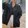 Korean Women's Stylish Single-Breasted Faux Leather Lapel Jacket - Autumn Loose Fit Coat