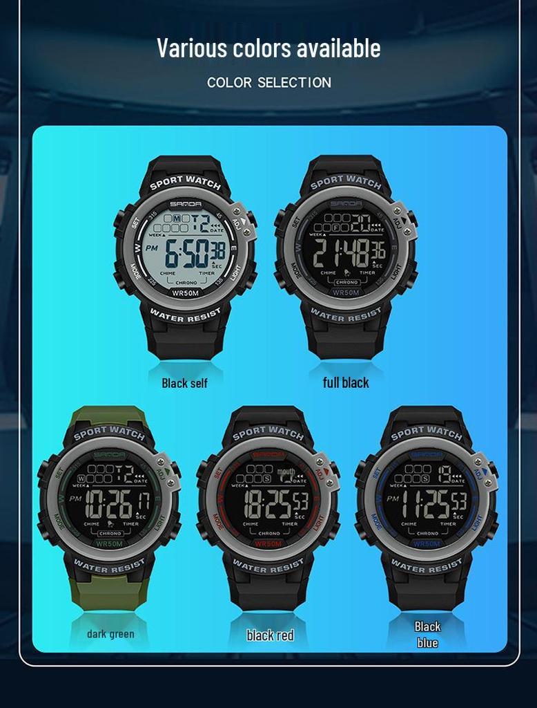 Sanda Luminous Waterproof Sports Watch: Multifunctional Alarm Clock Wristwatch for Men and Women