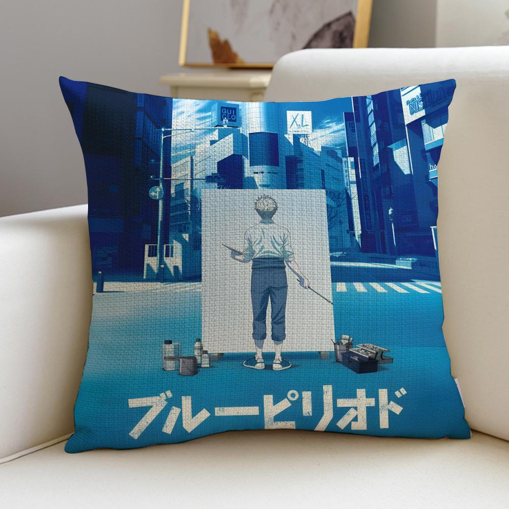 Artistic BBlue PeriodS Cushion Cover Breathable and skinfriendly linen pillowcase square removable and washable cushion